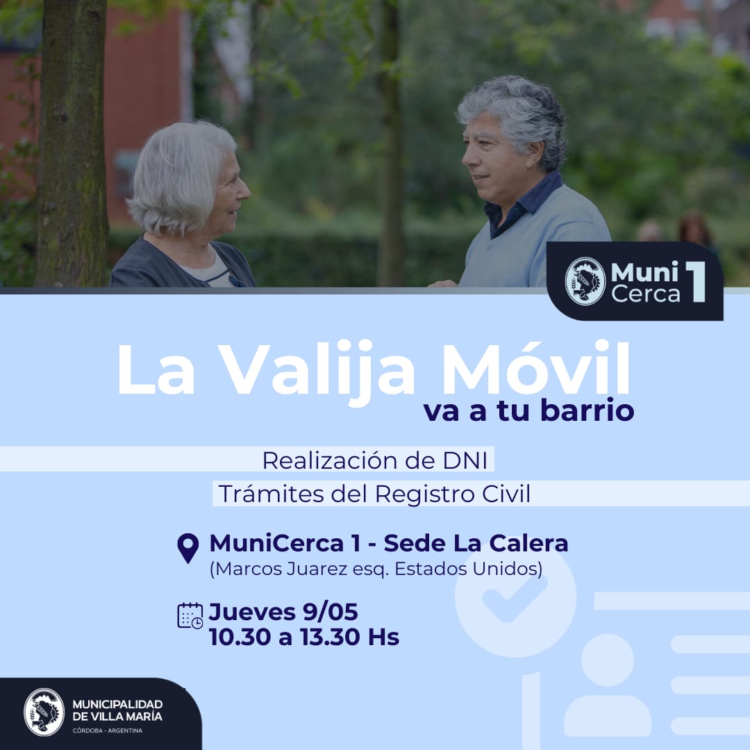 Este jueves el registro civil llega con Valija móvil a barrio La calera