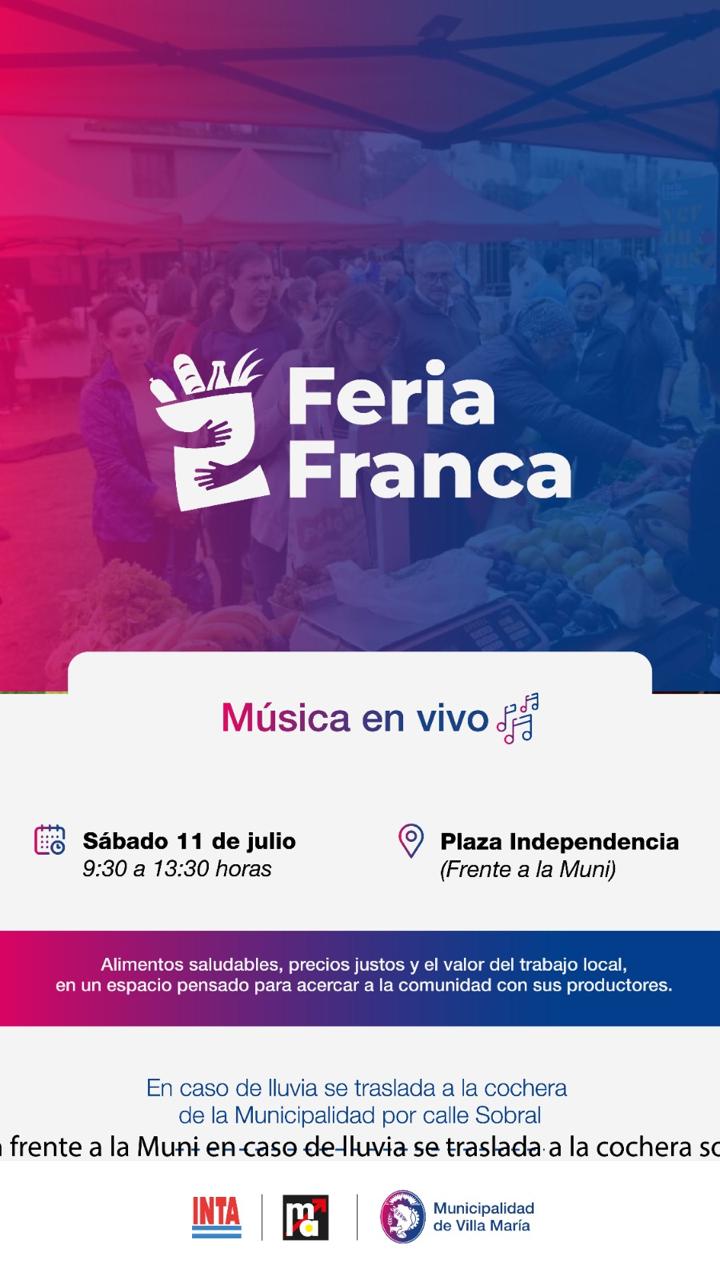 Este sábado habrá Feria Franca frente a la Municipalidad